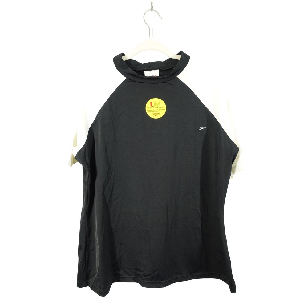 Speedo Rash Guard Shirt Mens XL Black White Colorblock Block‎ The Burn Swim